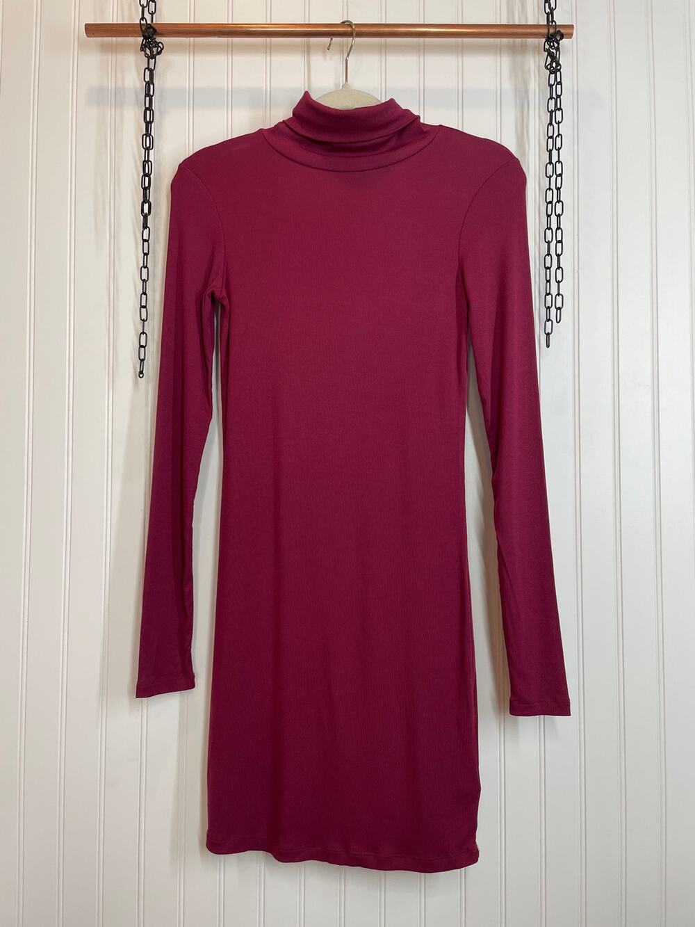 Aritzia Talula Womens Burgundy Turtle Neck Mini Dress Long Sleeve Bodycon Size S